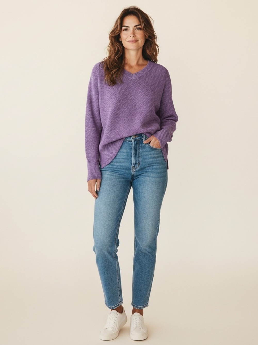 V-Neck Knit Sweater in Lavender - Women